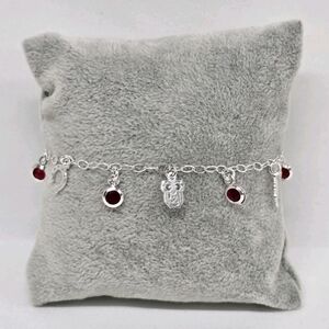 925 Sterling Silver Lucky Charm Bracelet Red CZ Accents Polished Finish